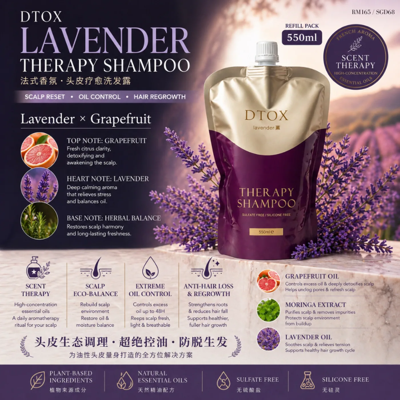 DTOX Therapy Shampoo Lavender Refill Pack 550ml